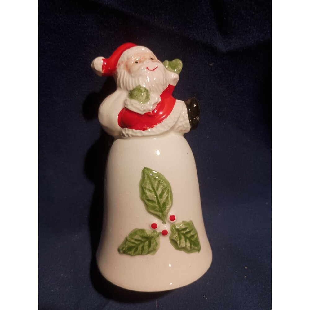 Cute Bell With Santa On Top, Holy, Ceramic Made In Japan 4.25" Tall 2.5"